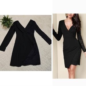 VENUS Black Lace Surplice Detail Dress, Size 2